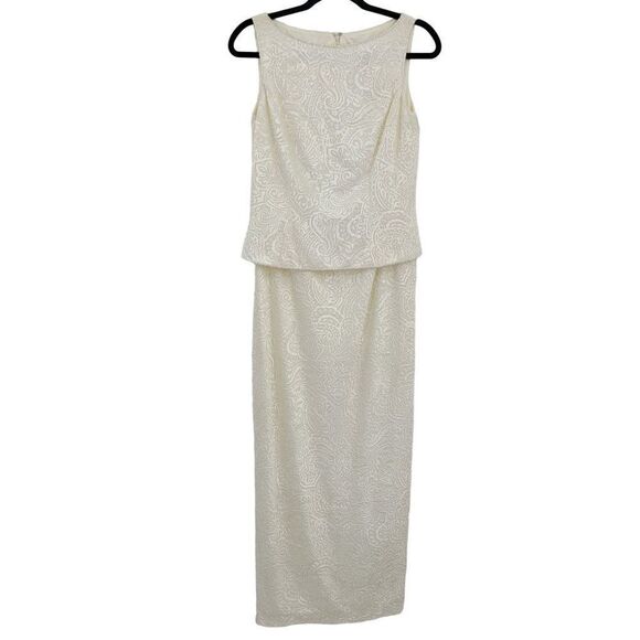 Vintage 80's Marie St. Claire Dress Bride Formal Maxi Embossed Beaded White 6 - Picture 6 of 15
